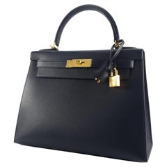 Kelly II Sellier 28 Bleu Nuit Veau Madame Gold Hardware 2024 -Brand New in Box