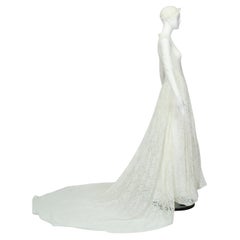 Kelly-Inspired Modest Ivory Peter Pan Illusion Wedding Gown w Cap – XS, 1951