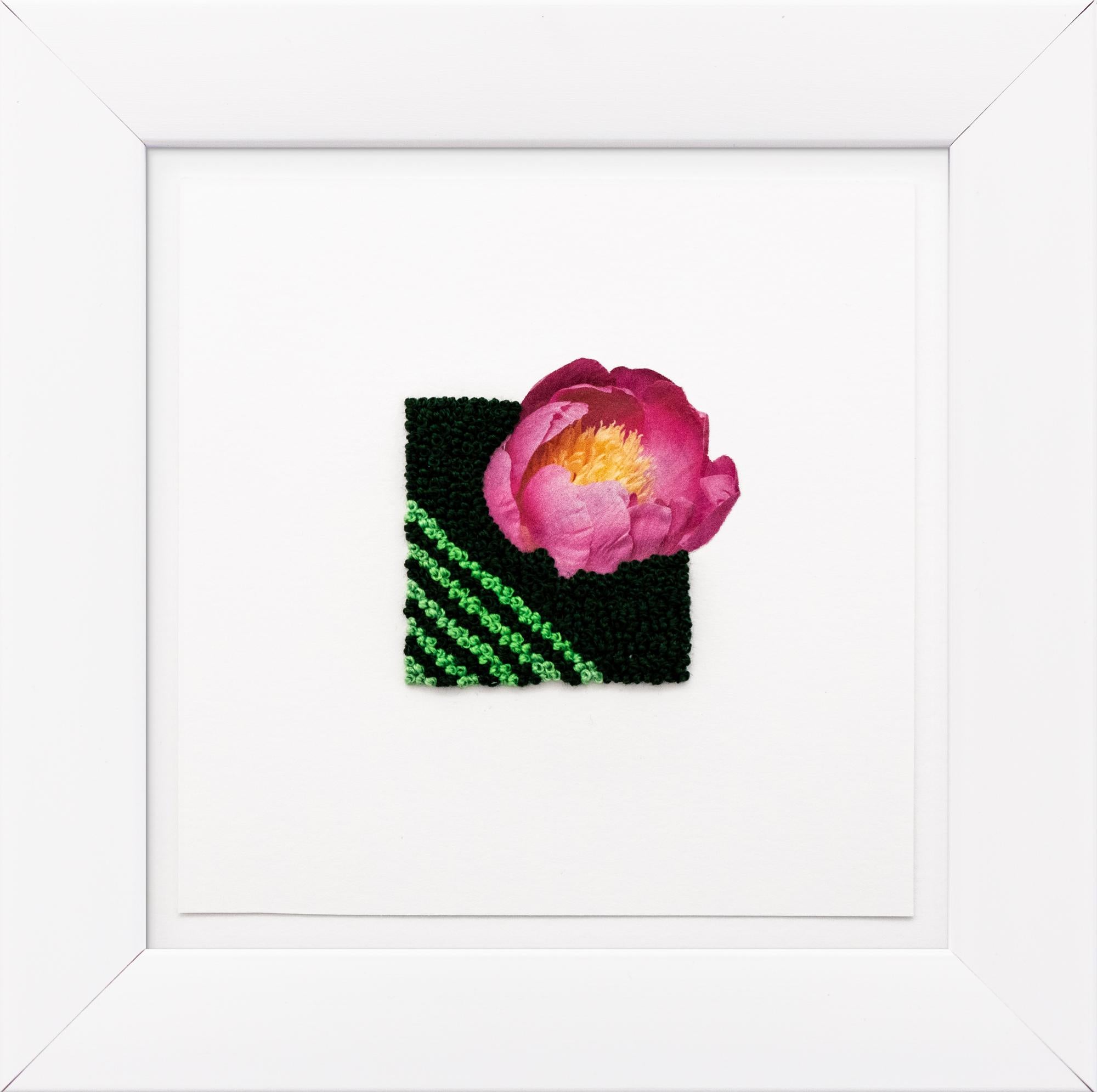 "Award Winning" Floral collage on paper, hand-embroidery, fibers, graphic