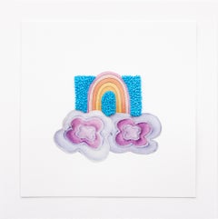 Candyland Mixed Media Artwork: Collage & Embroidery, 6x6\"