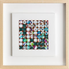 "Quadrato di centratura (arcobaleno)" Collage fluttuante, oggetti trovati, ricamo, colore