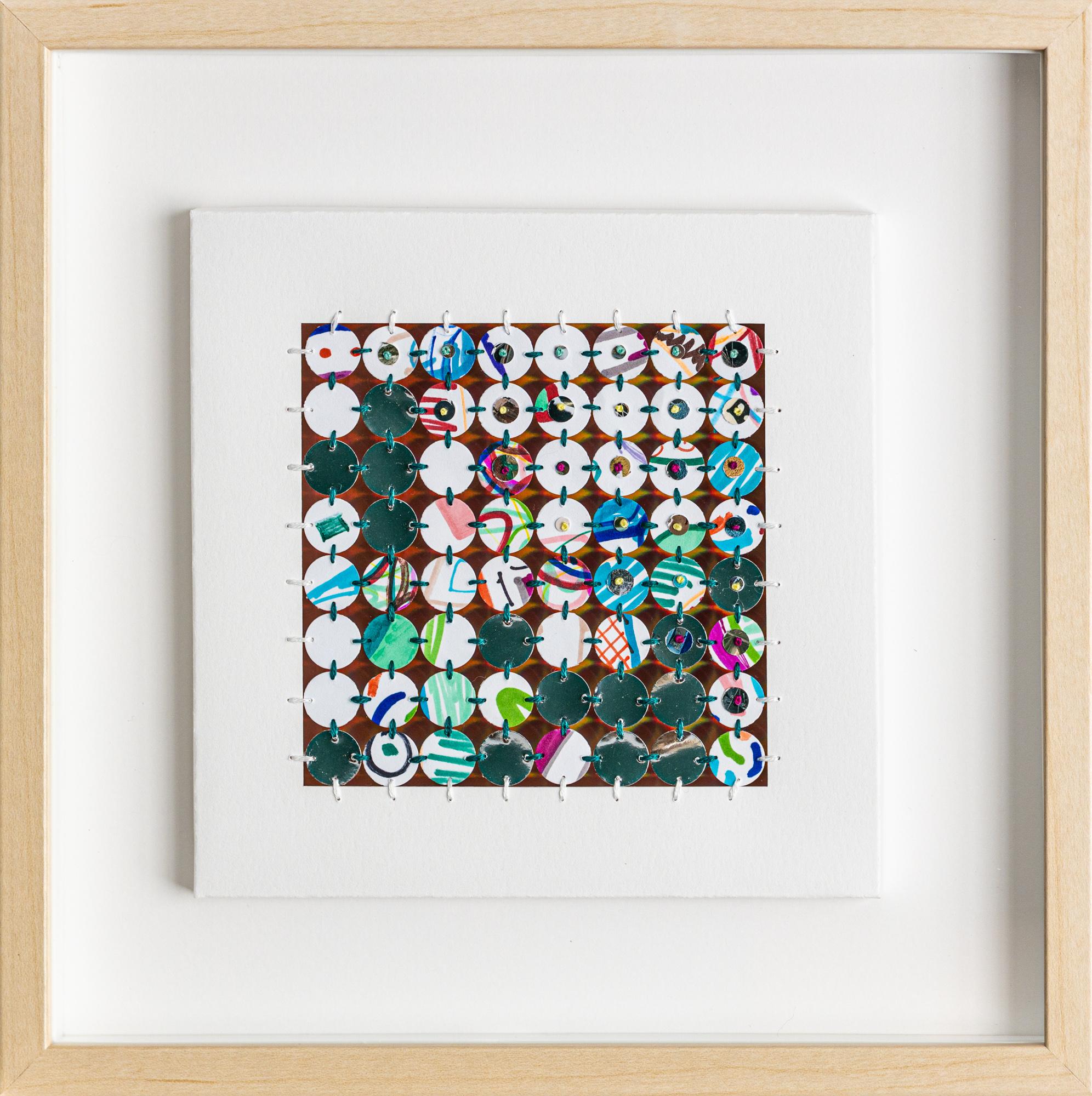 "Centering Square (Rainbow)" Floating collage, found object, embroidery, color - Mixed Media Art by Kelly Kozma