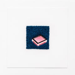 "Pink Me Up" paper collage, hand-embroidery, french knot, blue and pink