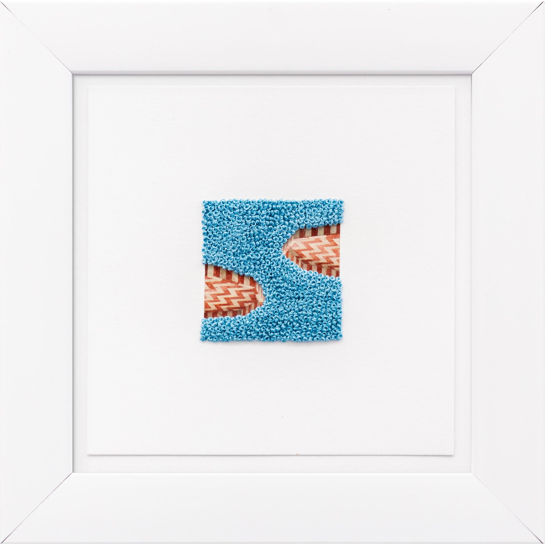 Collage de papier "Potluck", broderie à la main, motif géométrique, fil, nœud français.