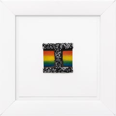 Regenbogen-Vision: Mixed Media Collage und Stickerei Kunstwerk
