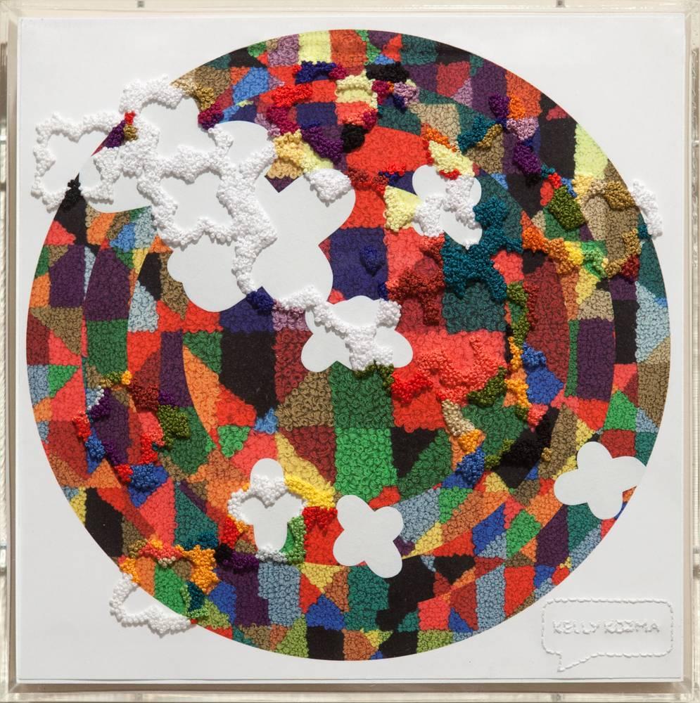 "Topographic Chroma Radar" embroidered geometric abstraction - Mixed Media Art by Kelly Kozma