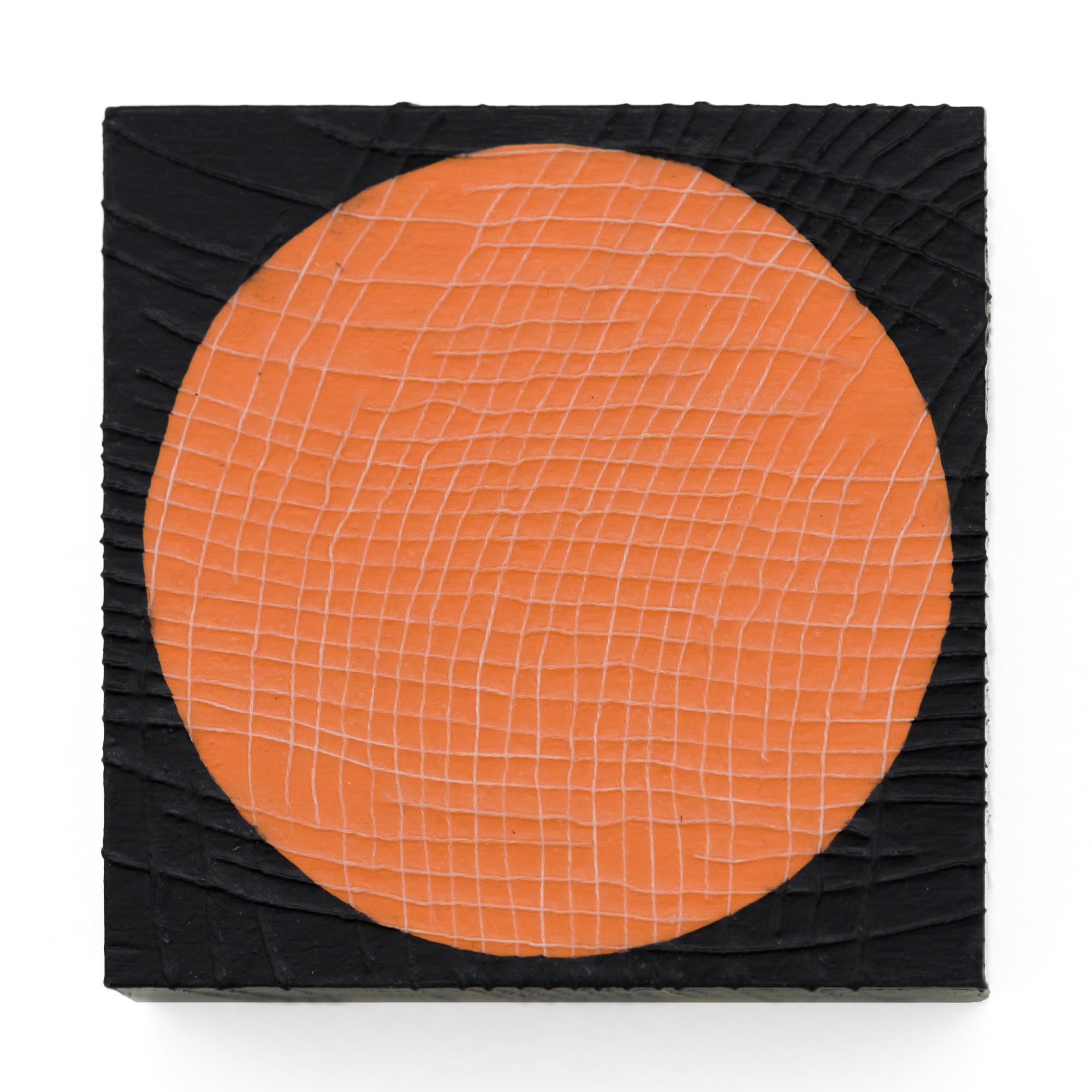This sculpture titled "You Are Here: Orange" is an original artwork by Kelly Kozma made of thread scraps &amp; acrylic on panel. The piece measures 4"h x 4"w x 1.75"d.

Kelly Kozma is a mixed media and fiber artist who uses the meditative process of
