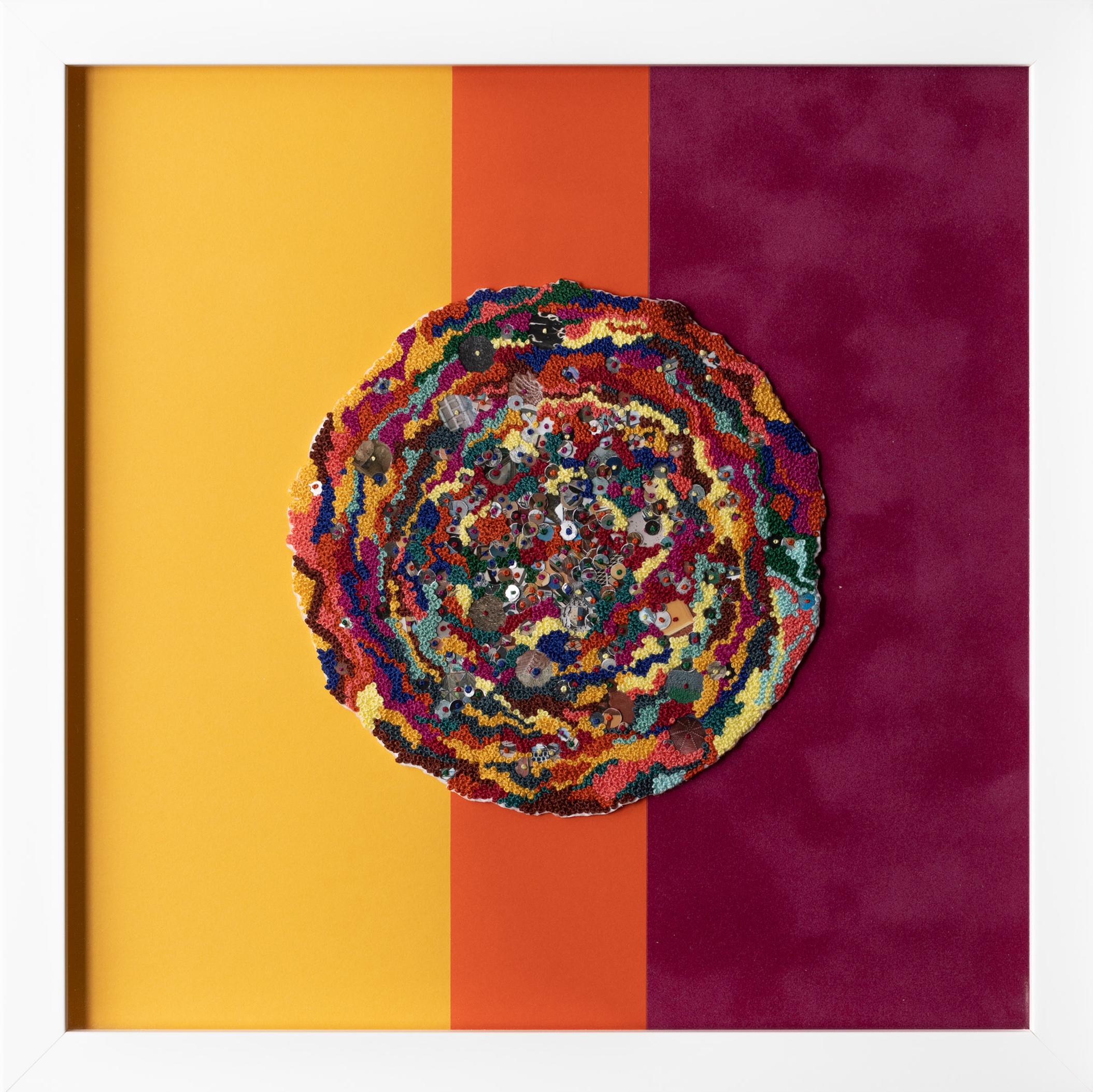 "New Address" Contemporary Hand Embroidery and Collage - Mixed Media Art by Kelly Kozma