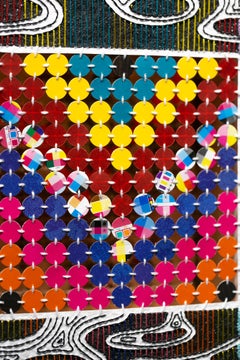 "Rapsodia", astratto, tecnica mista, scultura da parete, colori vivaci e brillanti