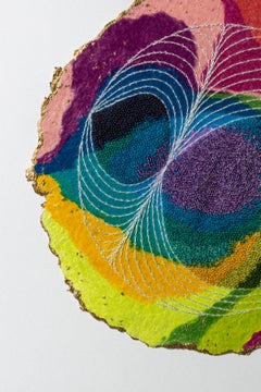 "Soft Swirl" Vibrant Hand Embroidery and Color Pencil on Paper