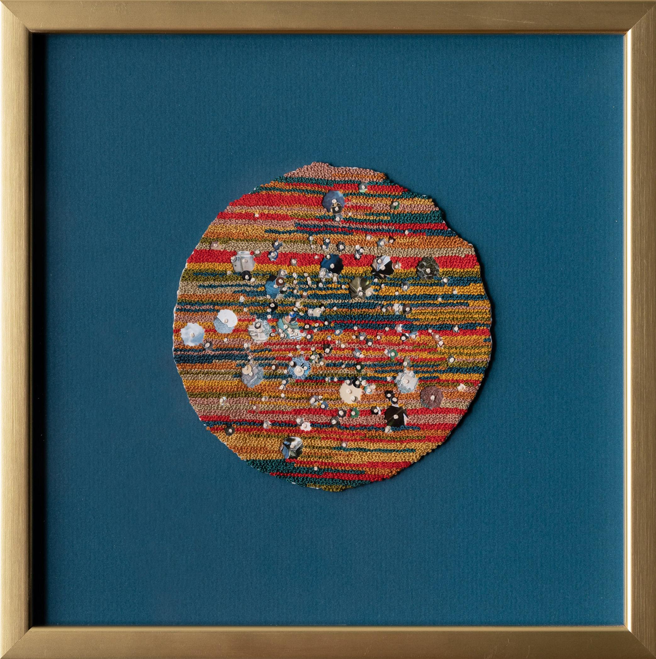 "Thinking About the Old Carpet & the Air Hockey Table" Hand Embroidery & Collage