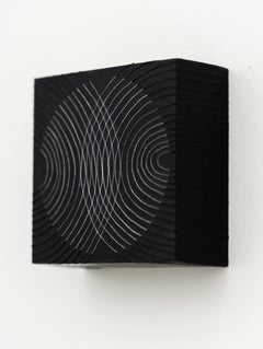 "You Are Here: Black" String and Acrylic in Circular Pattern on Panel