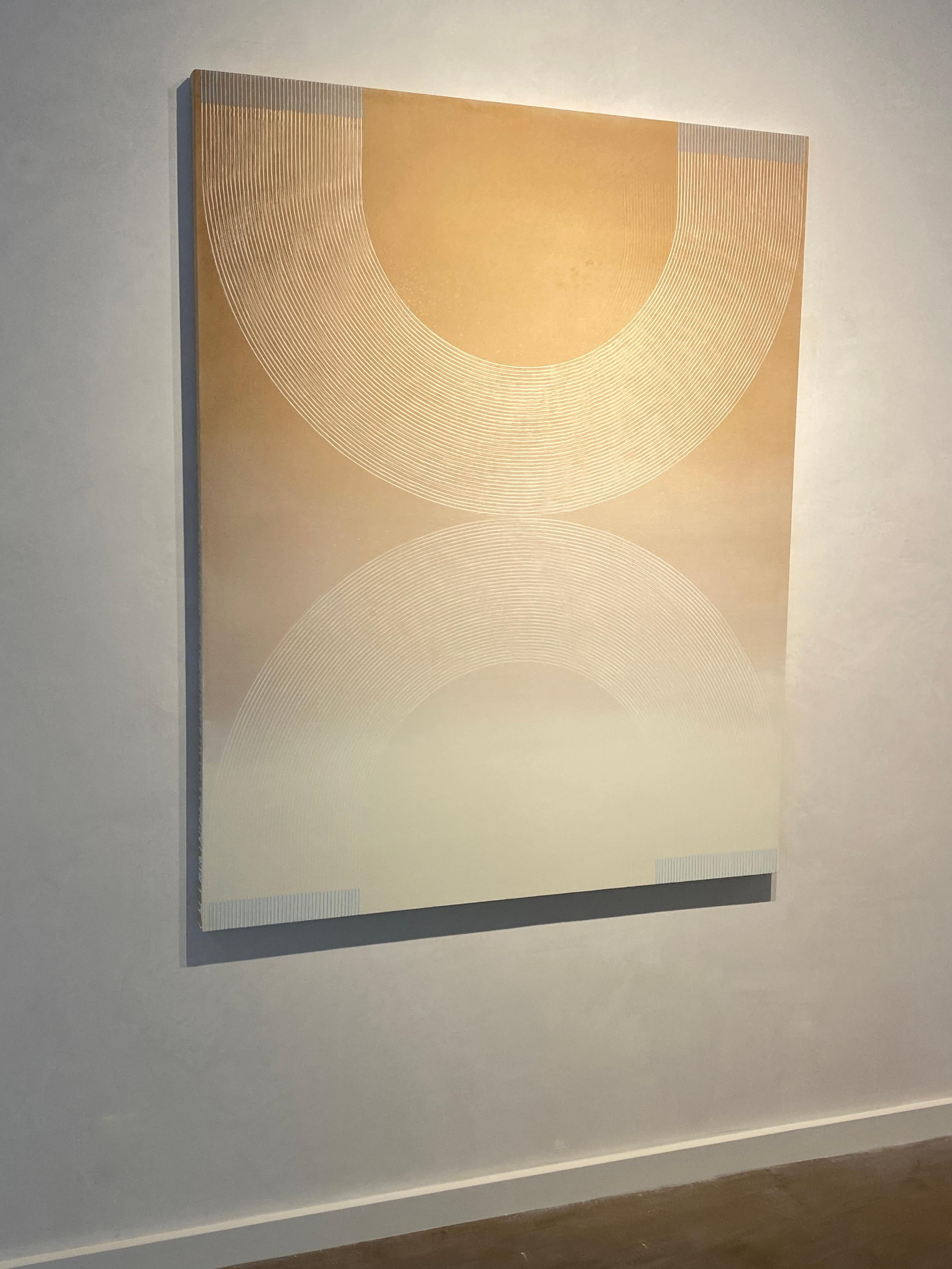 Apollonia- White abstract painting on dyed canvas by Kelly Ording  2