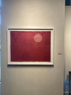 Honeymoon in Space- red painting on paper framed in white by Kelly Ording