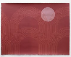 Honeymoon in Space- red painting on paper framed in white by Kelly Ording
