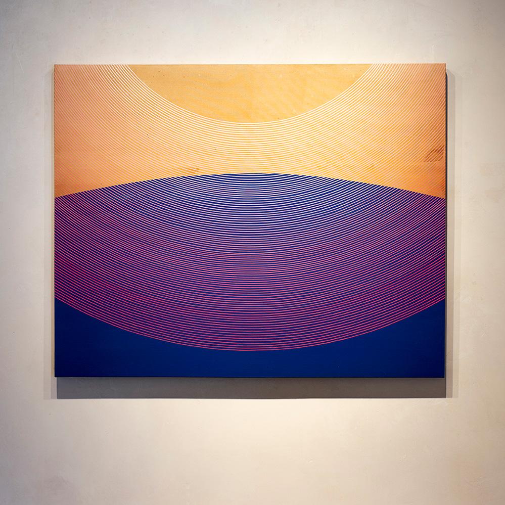 Kelly Ording Abstract Painting - Oscine - precise, abstract acrylic painting on dyed canvas 