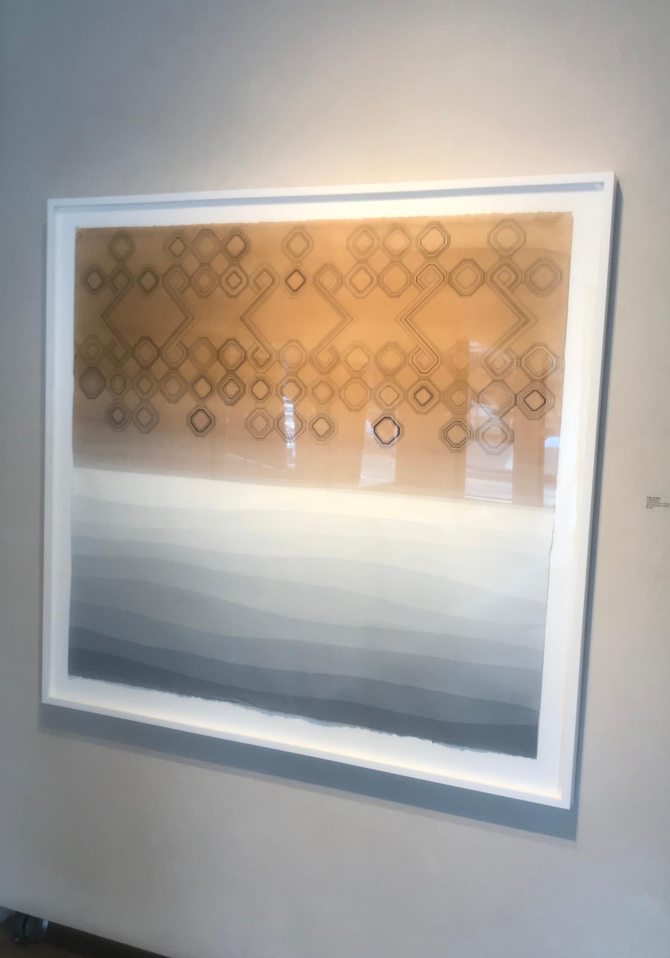 Tule- Bolina -framed abstract geometric dyed paper work in neutral colors  - Painting by Kelly Ording