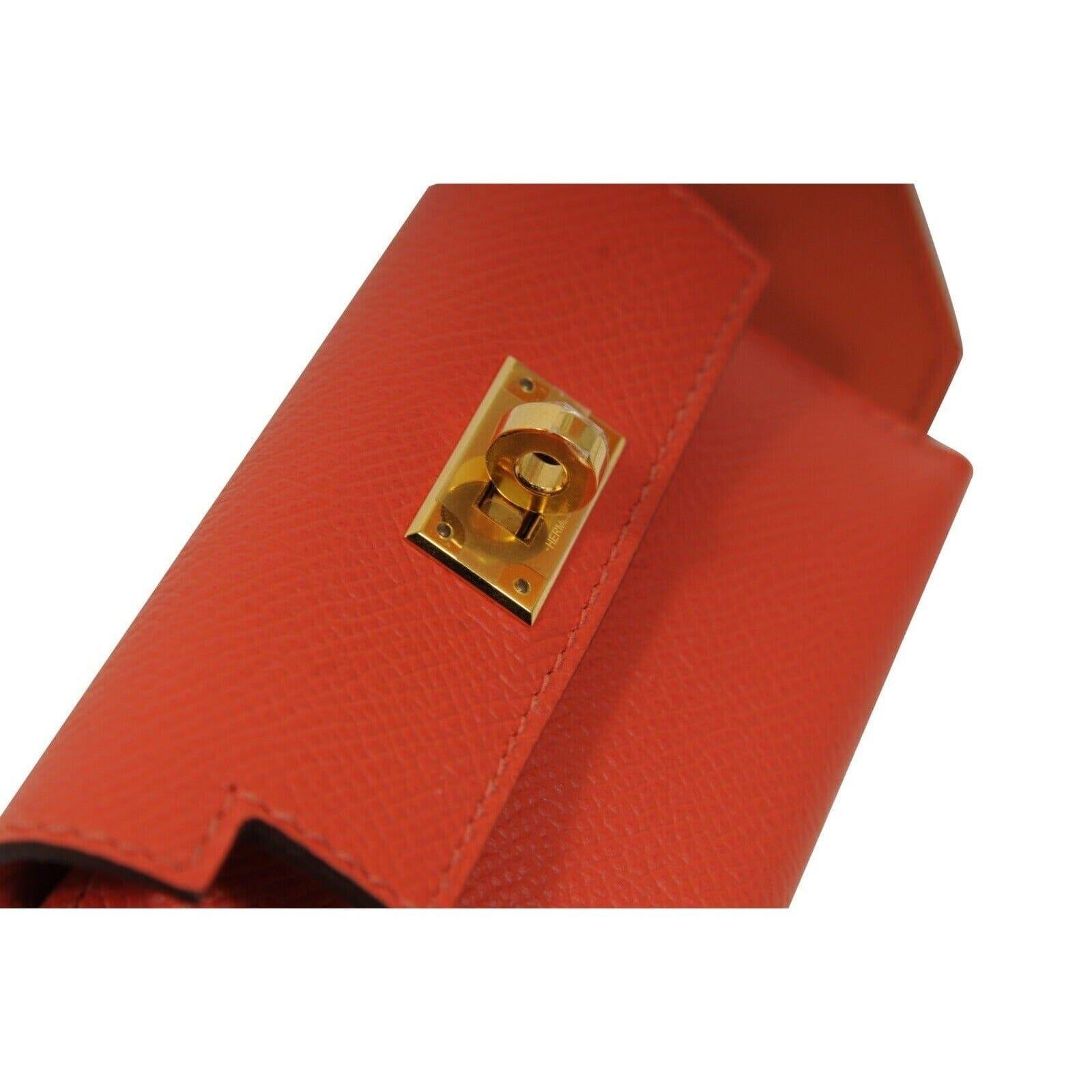 Bolsa Kelly Bolsillo Correa Swift Epsom Terre Battue Capucine Rojo Naranja Piel en venta 7