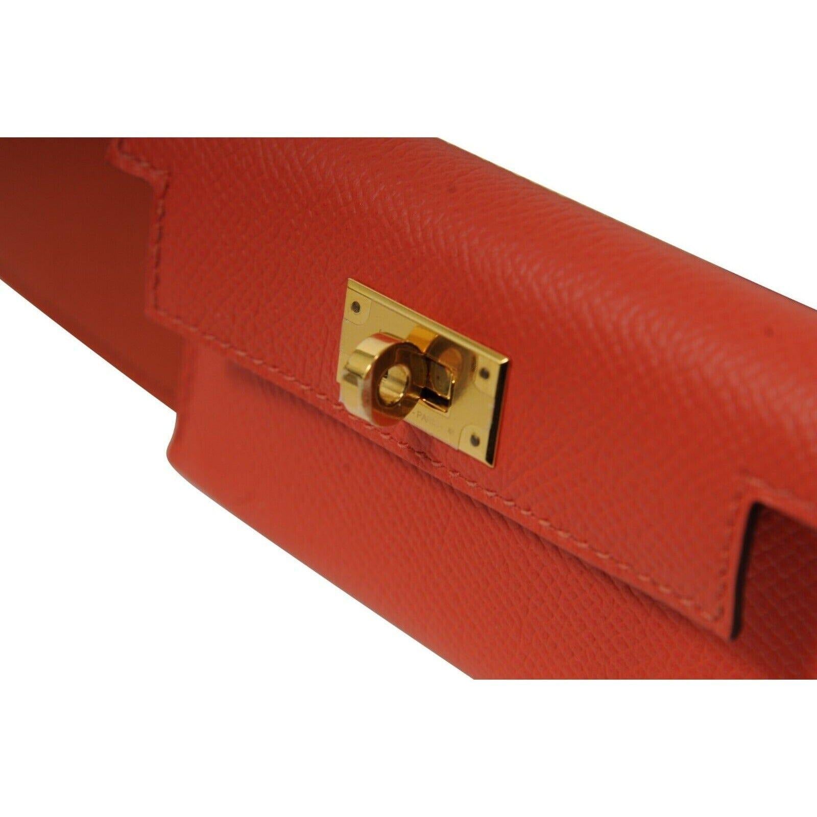 Bolsa Kelly Bolsillo Correa Swift Epsom Terre Battue Capucine Rojo Naranja Piel en venta 8