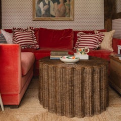Victorian Style Kelly Rattan Coffee Table in Hand-Woven Teak Finish