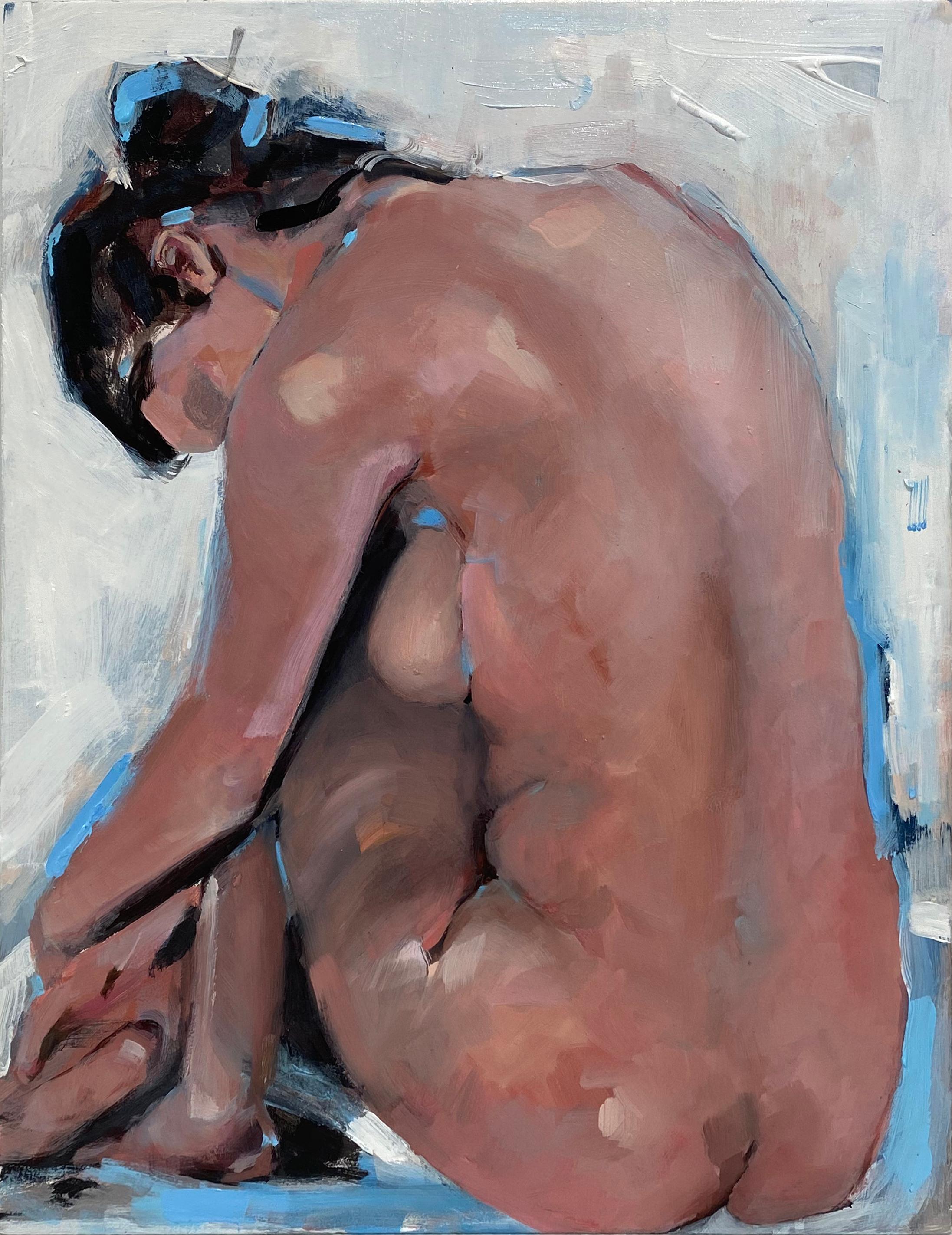 Figurative Painting Kelly Rossetti - "Étude d'un nu assis ", peinture figurative abstraite