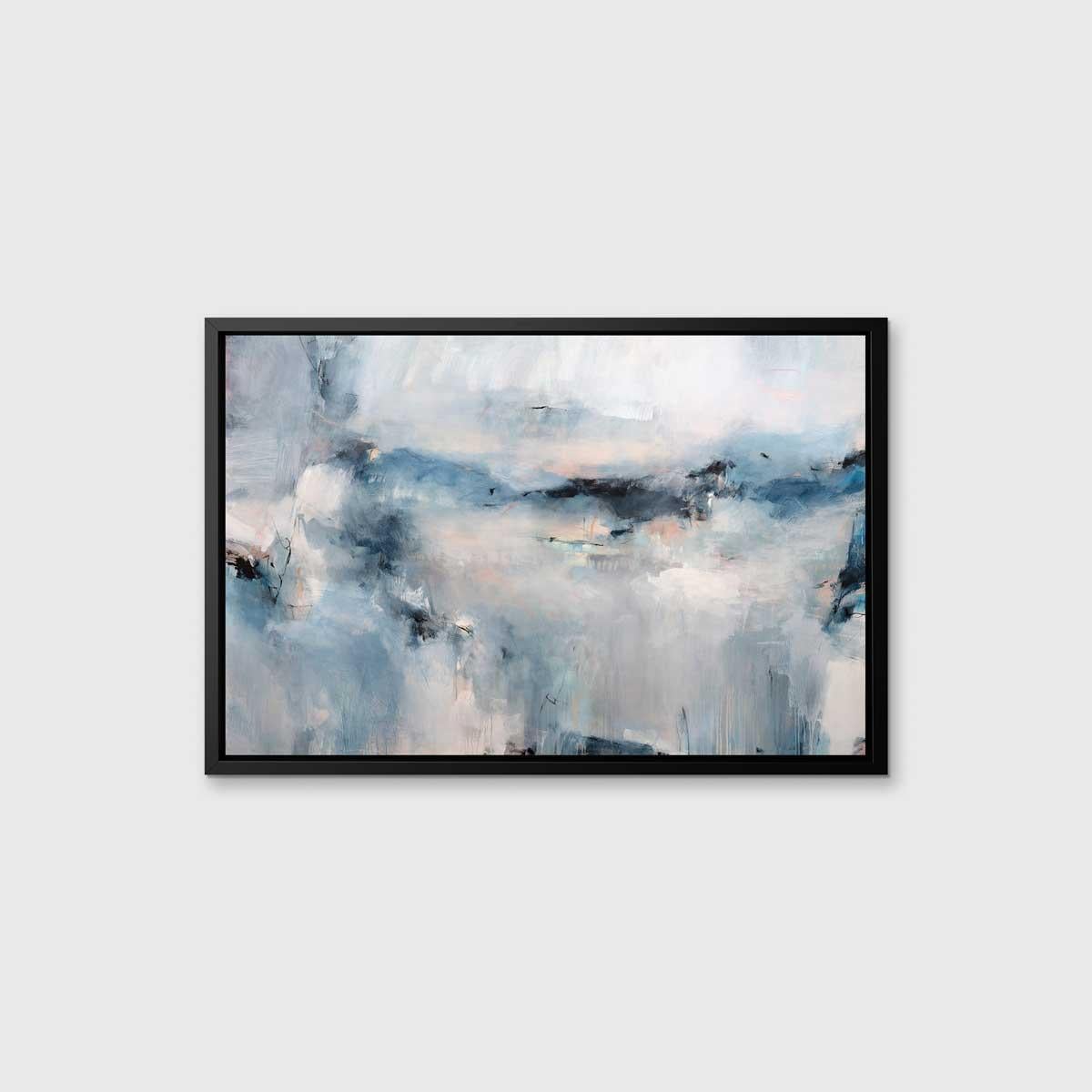 This abstract contemporary Limited Edition giclee print by Kelly Rossetti features a soft palette and blended, but expressive strokes. Cool blue greys are balanced by darker, near black tones and warmer pink and peach colors. This piece, while