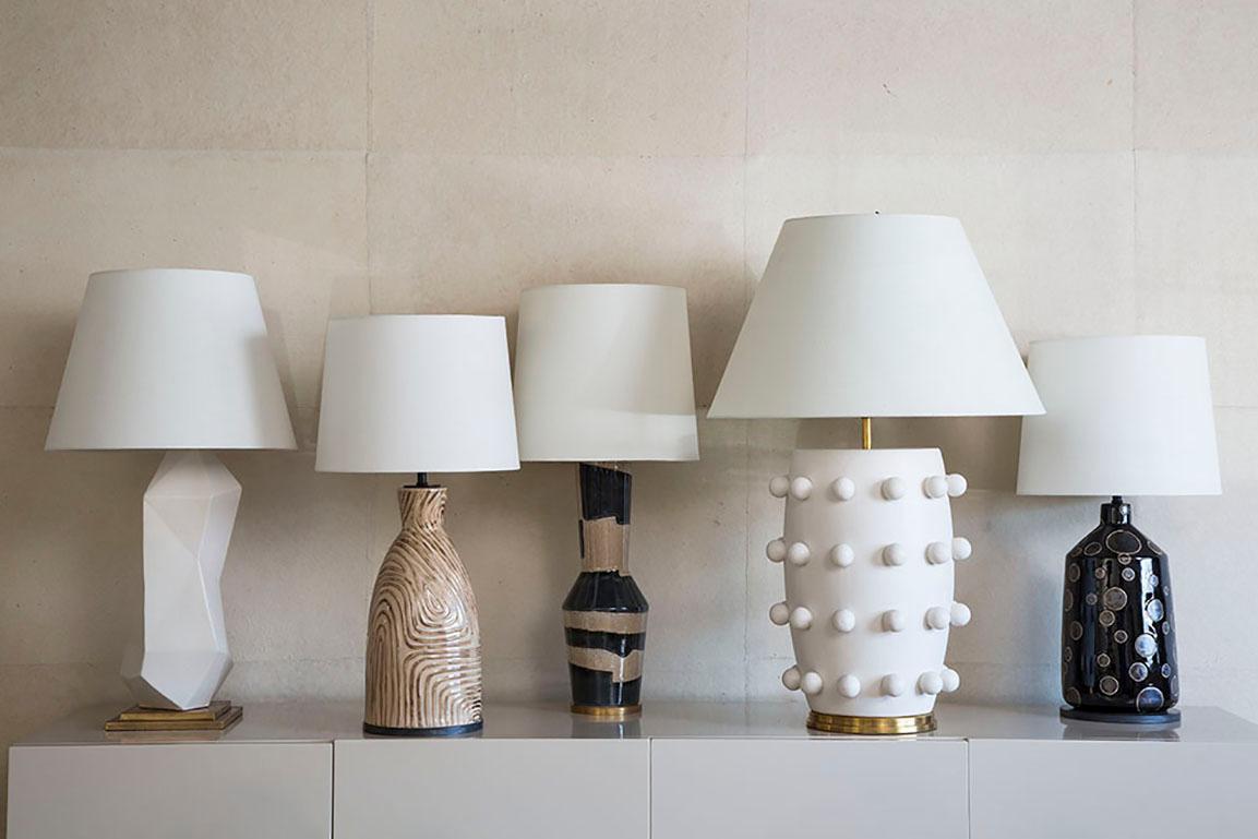 American Kelly Wearstler Alta Ceramic Table Lamp in Porous White & Ivory