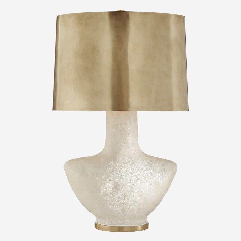 American Kelly Wearstler Armato Table Lamp, Black Ceramic with Linen Opaque Oval Shade