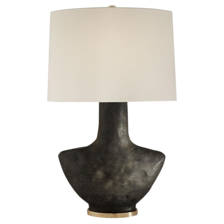 Kelly Wearstler Armato Table Lamp, Black Ceramic with Linen Opaque Oval Shade
