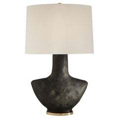 Kelly Wearstler Armato Table Lamp, Black Ceramic with Linen Opaque Oval Shade