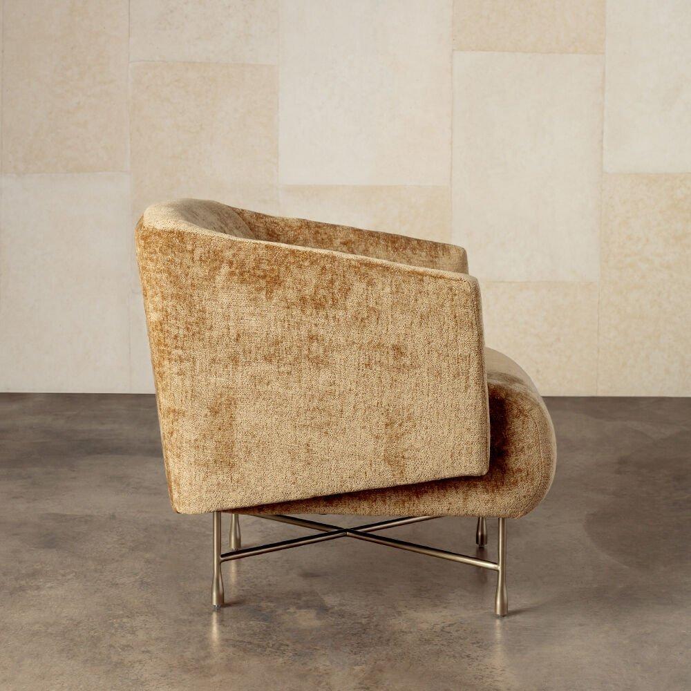 Modern Kelly Wearstler Bijoux Lounge Chair with Cast Brass Legs, Gold Chenille