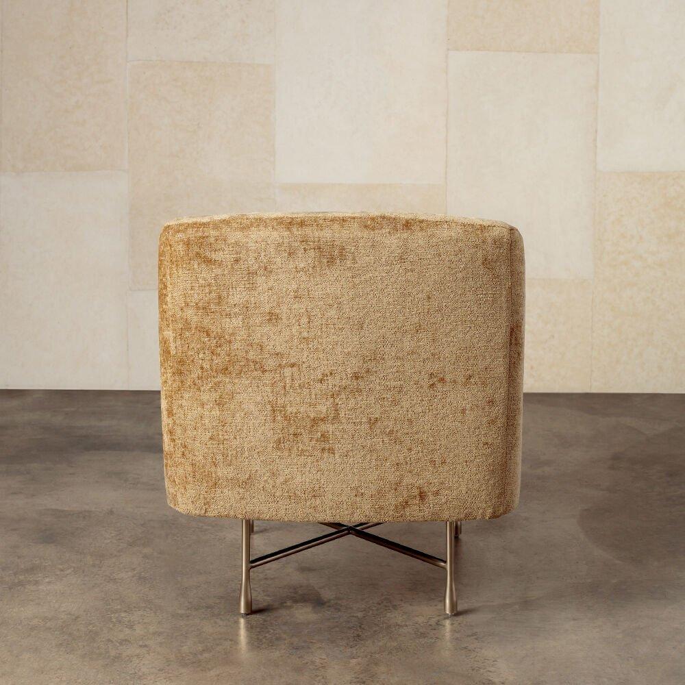 American Kelly Wearstler Bijoux Lounge Chair with Cast Brass Legs, Gold Chenille