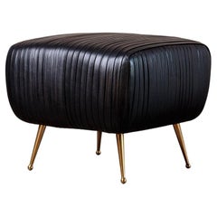 Kelly Wearstler Black Leather Souffle Ottoman