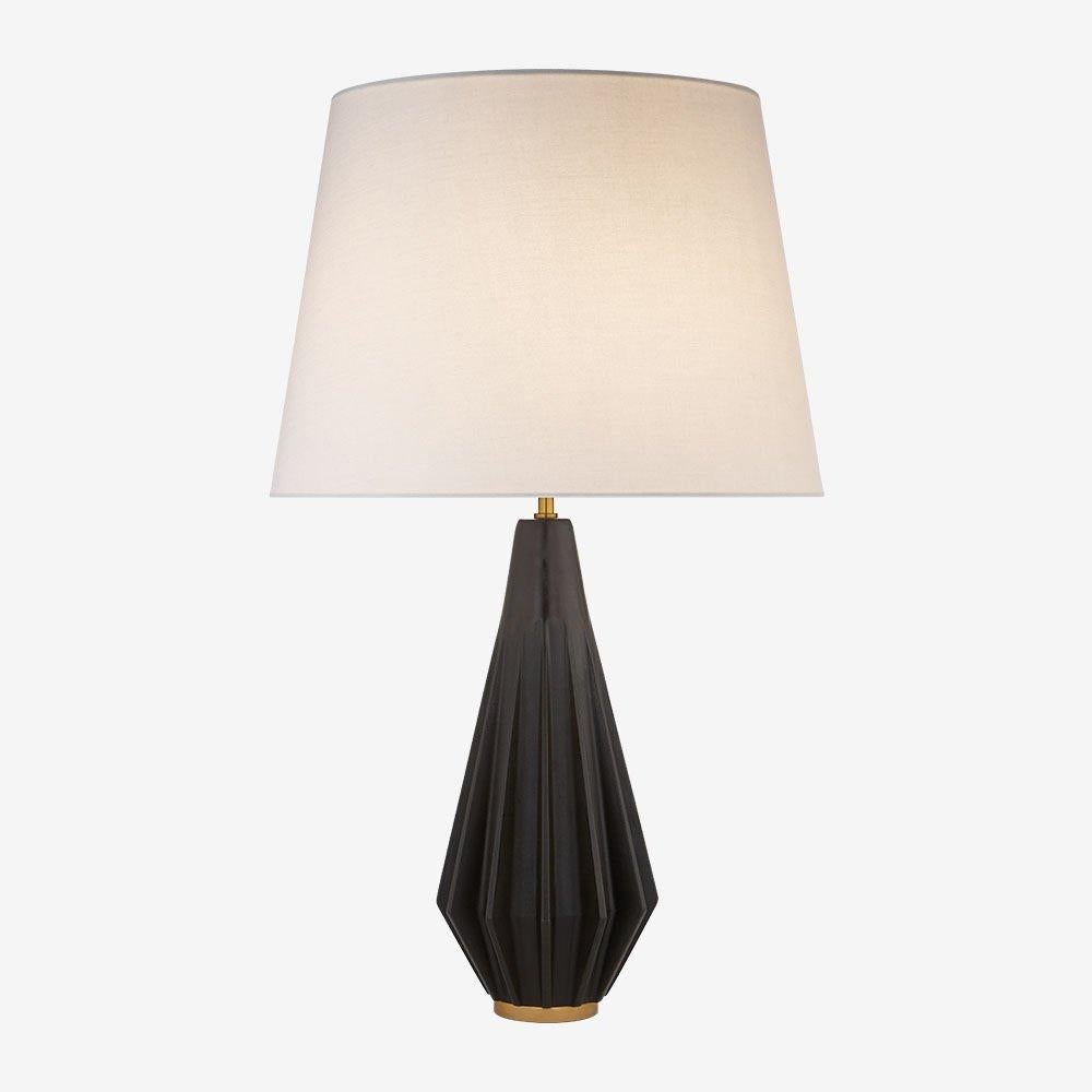 Kelly Wearstler Cachet Table Lamp in Cast Ribbed Metal with Linen Shade In New Condition In West Hollywood, CA