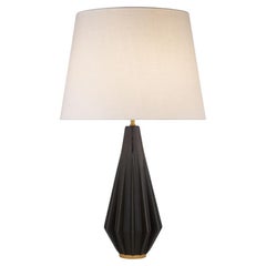 Kelly Wearstler Cachet Table Lamp in Cast Ribbed Metal with Linen Shade