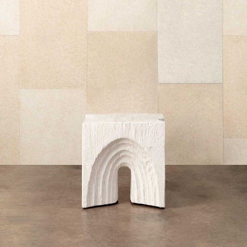 Featuring arched forms carved from a single monolithic mass of wood, the Echo Stool blurs the lines between modern art and functional décor. This sculptural stool or table is created by a local LA artisan from solid Douglas Fir and features a