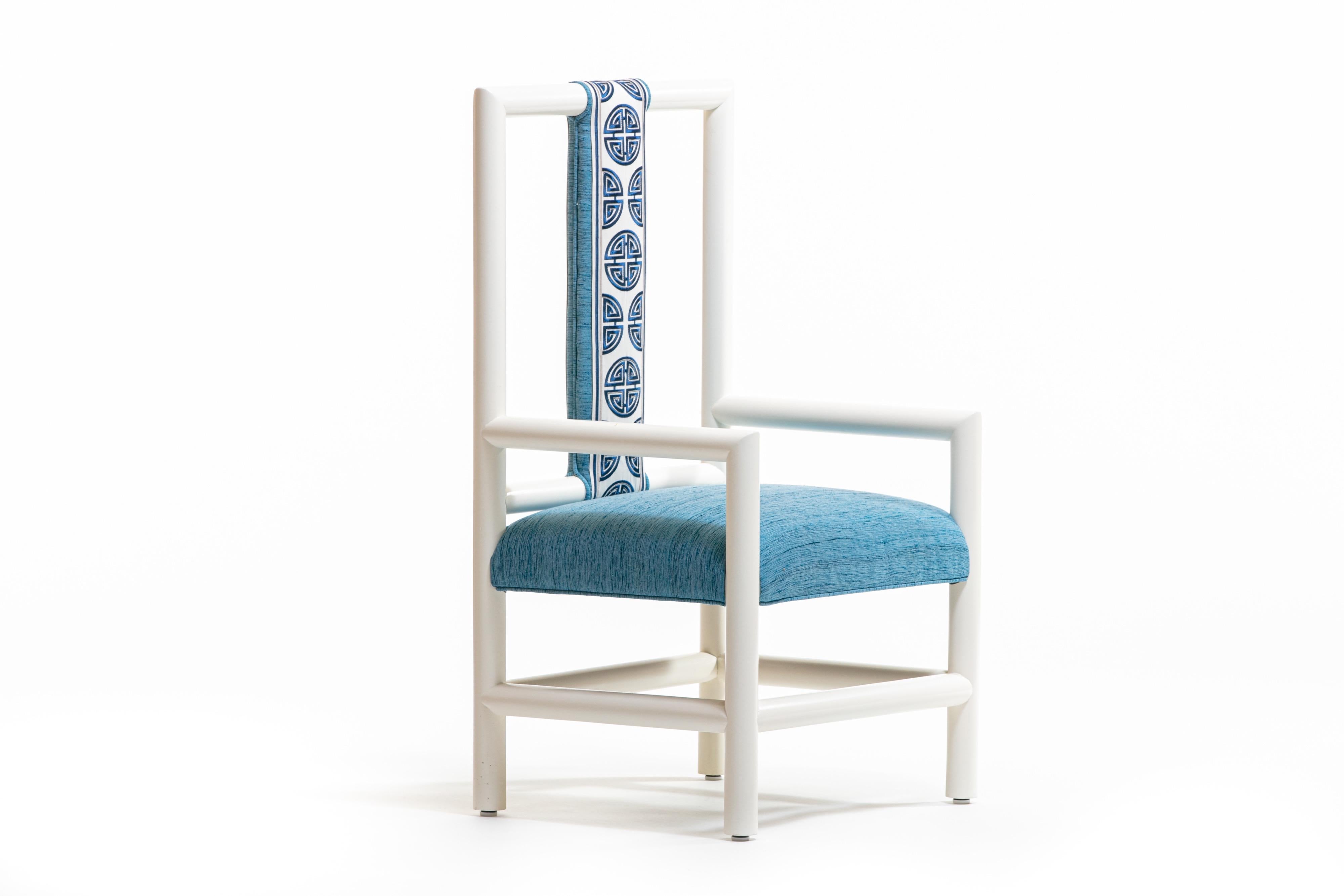 American Chinoiserie Blue and White High Back Chair from the Miami Viceroy For Sale