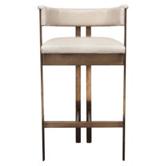 Kelly Wearstler Elliott Bar Stool in Burnished Brass and Ivory Leather