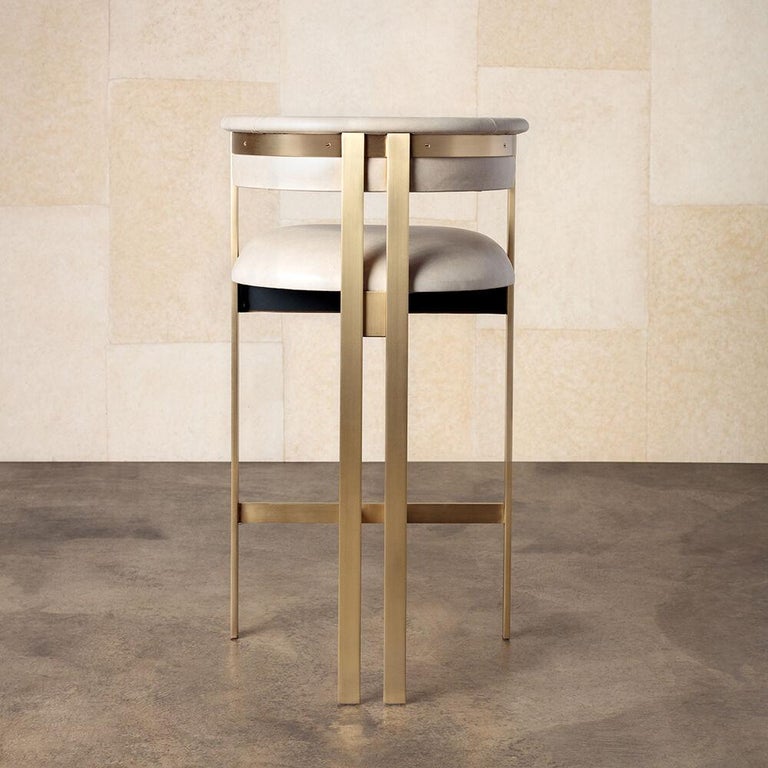Kelly Wearstler Elliott Bar Stool in Burnished Brass with Black Leather