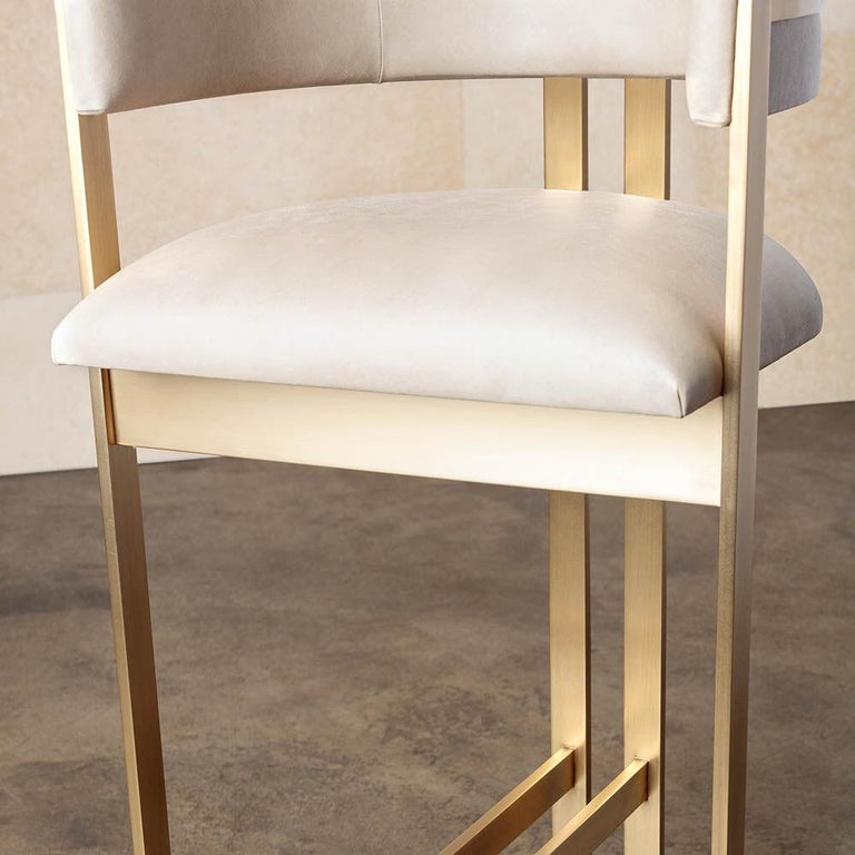 Kelly Wearstler Elliott Bar Stool in Burnished Brass with Black Leather