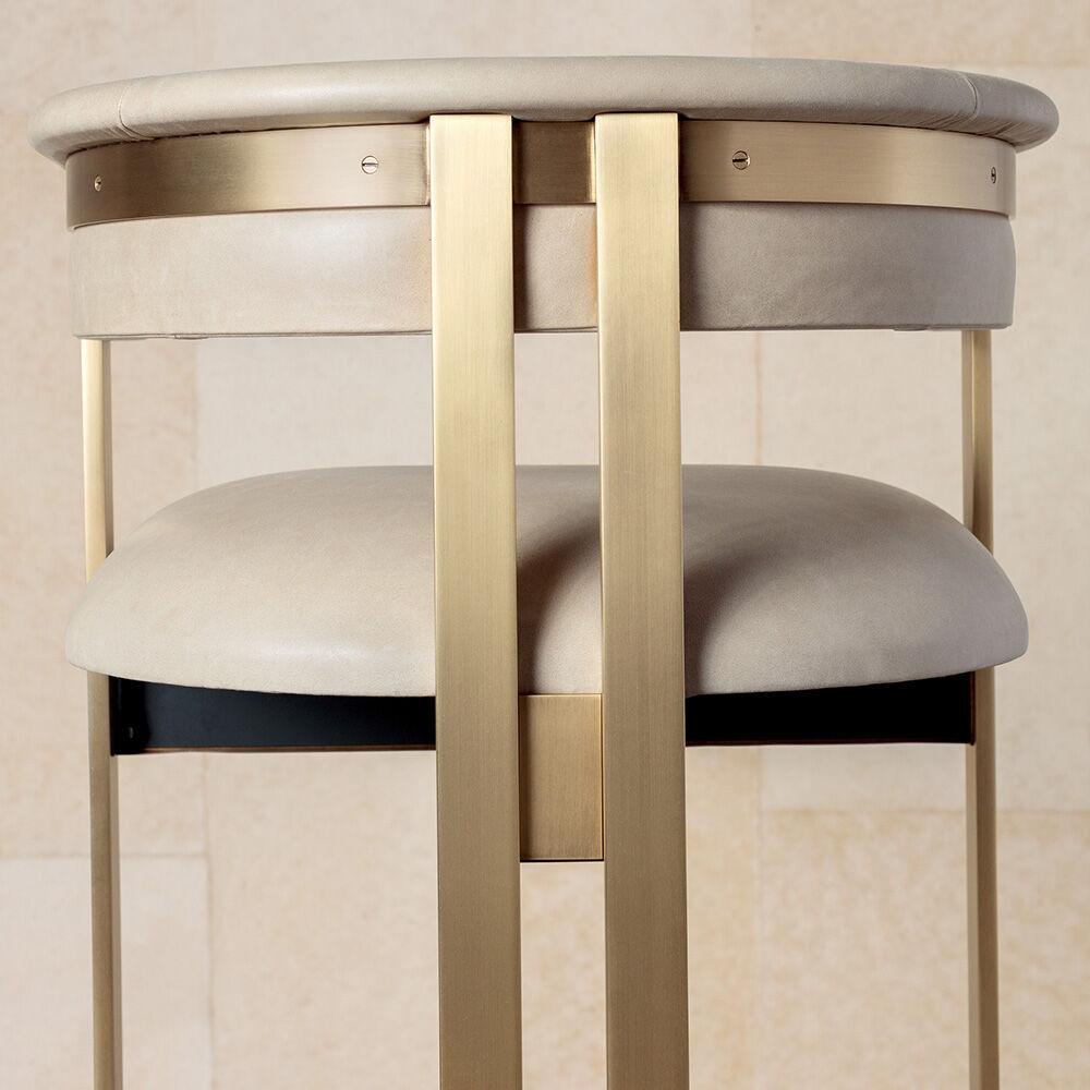 American Kelly Wearstler Elliott Bar Stool in Burnished Brass with Black Leather For Sale