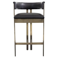 Kelly Wearstler Elliott Bar Stool in Burnished Brass with Black Leather