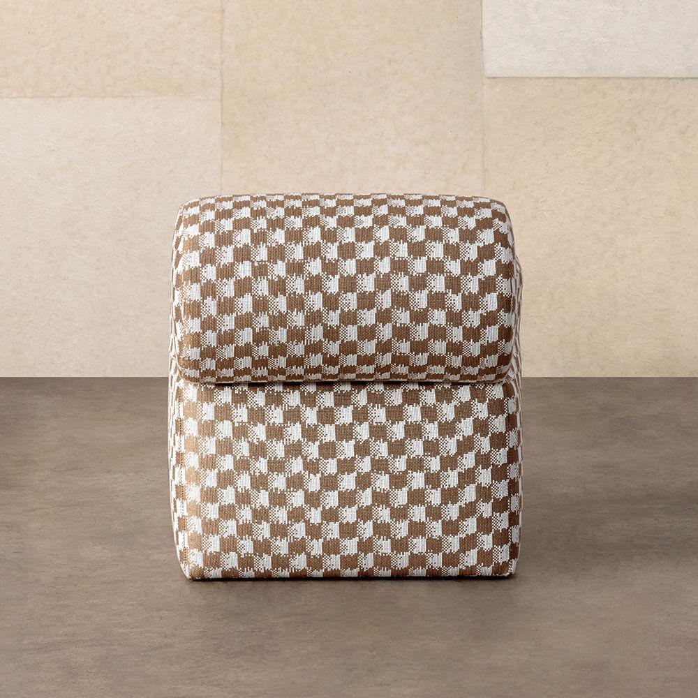 Modern Kelly Wearstler Esfera Ottoman in Checker Mushroom Fabric For Sale