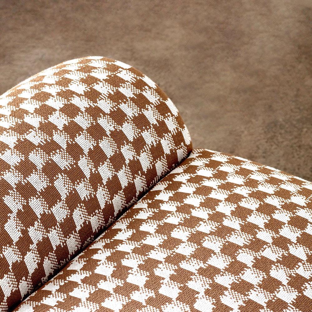 American Kelly Wearstler Esfera Ottoman in Checker Mushroom Fabric For Sale