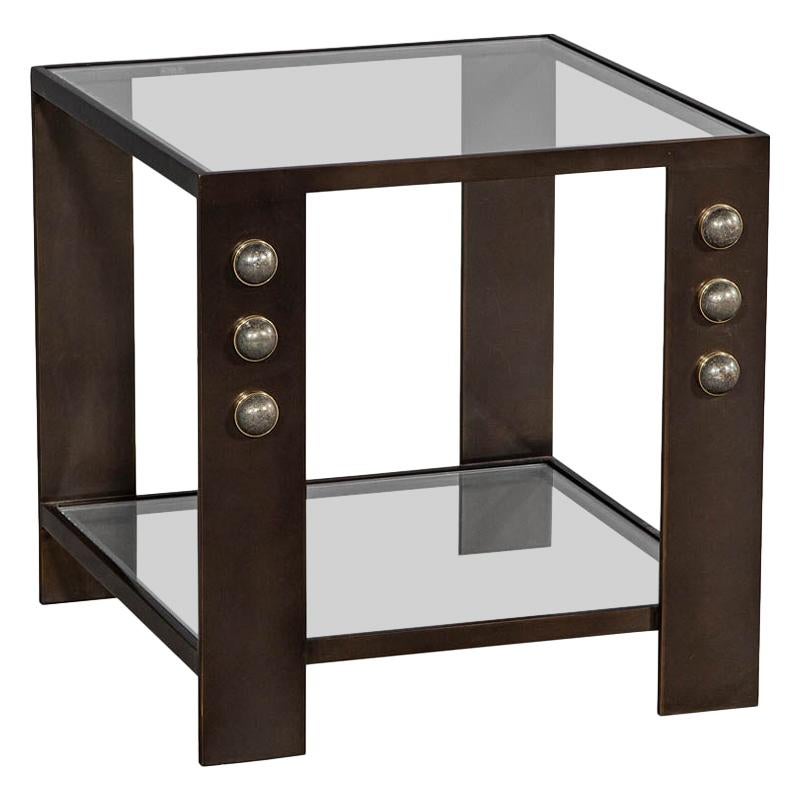 Kelly Wearstler Griffith side table. Blackened bronze frame with half-moon pyrite stones.

Price includes complimentary curb side delivery to the continental USA.
