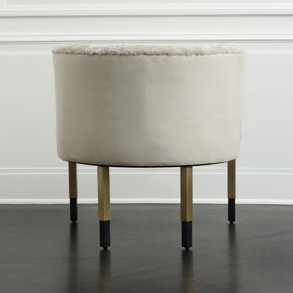 Patinated Kelly Wearstler Larchmont Arm Chair in Beige Shearling