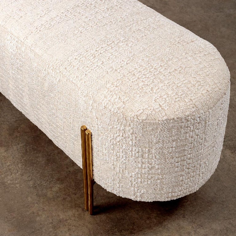 Kelly Wearstler Melange Bench with Cast Brass Legs and Ivory Chenille In New Condition For Sale In West Hollywood, CA