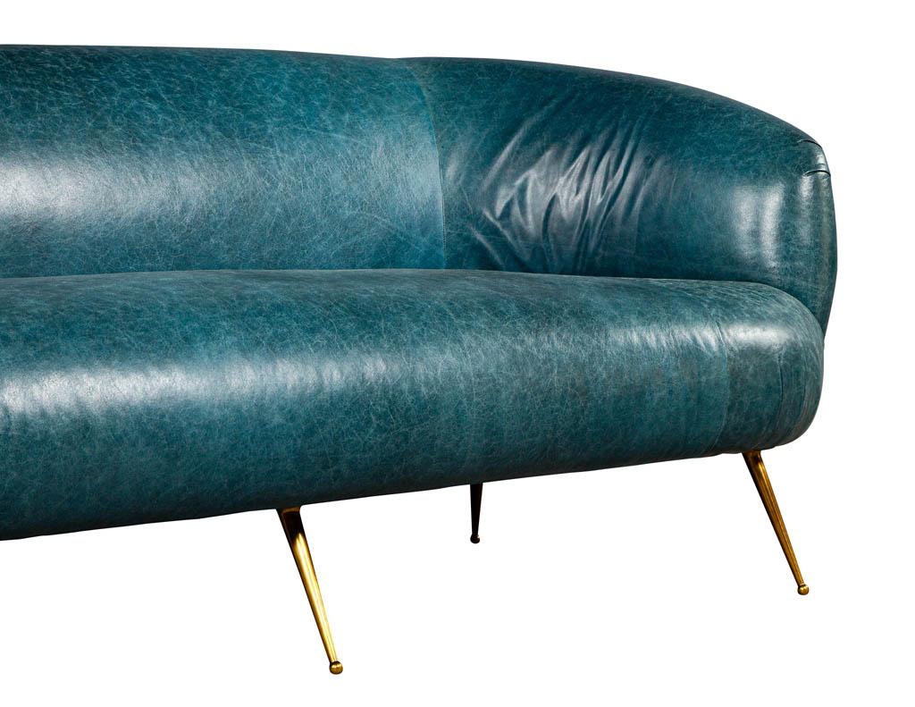 Brass Kelly Wearstler Modern Leather Settee Sofa