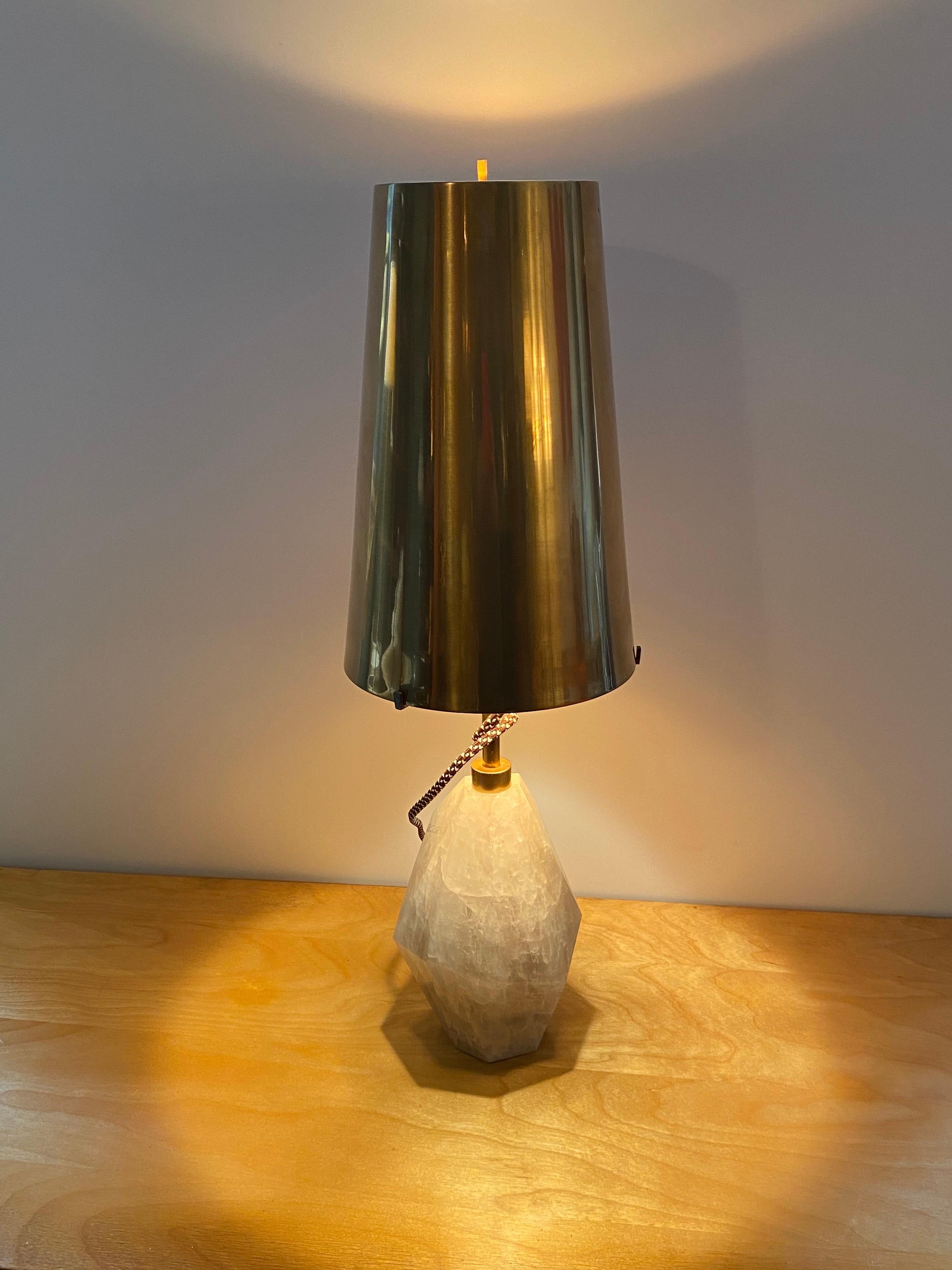 Modern Kelly Wearstler Natural Quartz Stone Table Lamp with Brass Shade