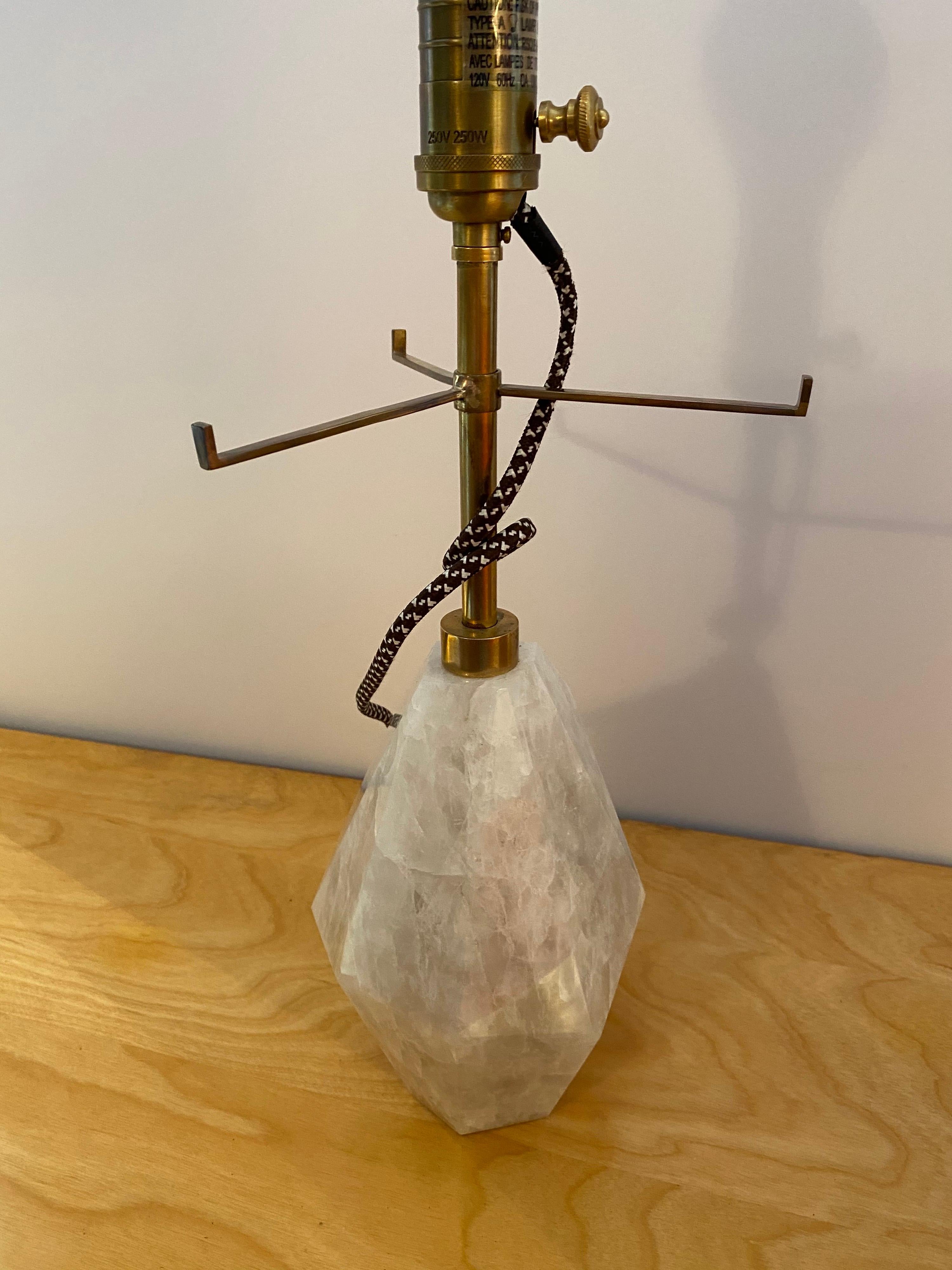 American Kelly Wearstler Natural Quartz Stone Table Lamp with Brass Shade